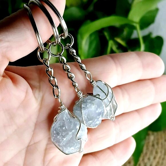 2/$15 Raw Celestite Crystal Keychain, Wire Wrapped, Gemstone Boho - Picture 4 of 4
